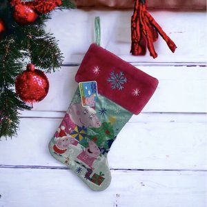 Peppa Pig Christmas Holiday Stocking Pink Snowflakes Tree Green 15 inches NEW